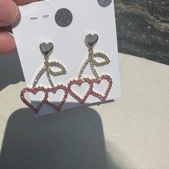 Red & Green Heart Cherry Dangle Earrings – New, Never Worn - Picture 3 of 4